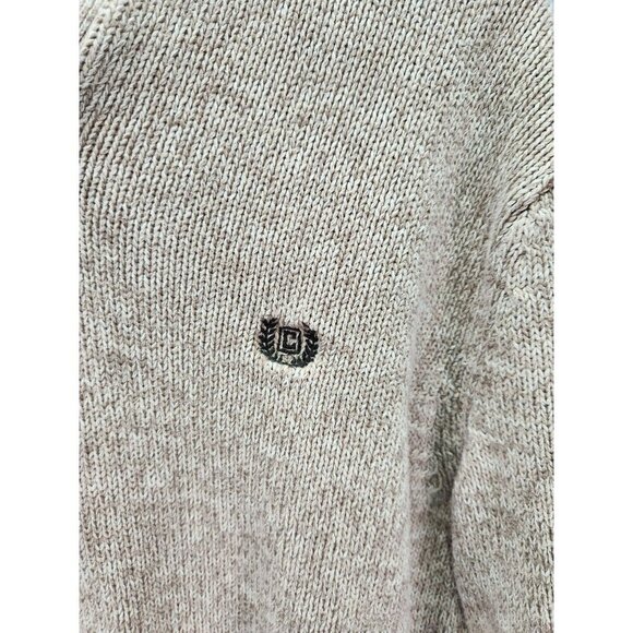 Chaps Mens Beige Knit Sweater L/G 100% Cotton Long Sleeve Pullover With Buttoned - Picture 2 of 4